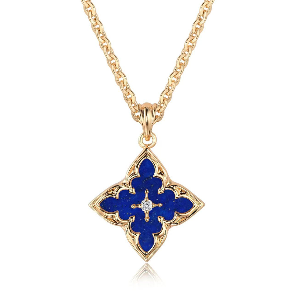 Blauwe klaver hanger ketting | goudkleurig