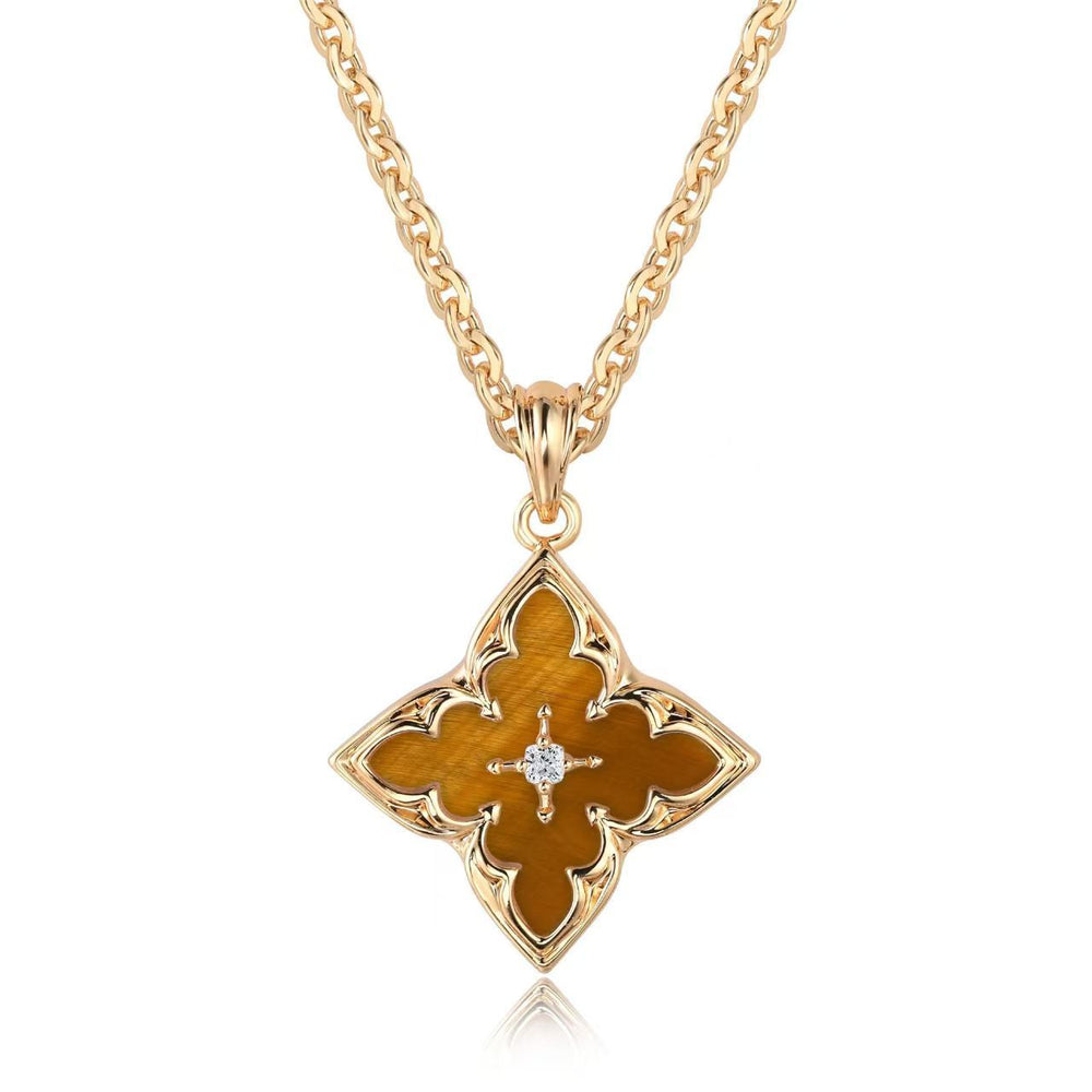 Blauwe klaver hanger ketting | goudkleurig
