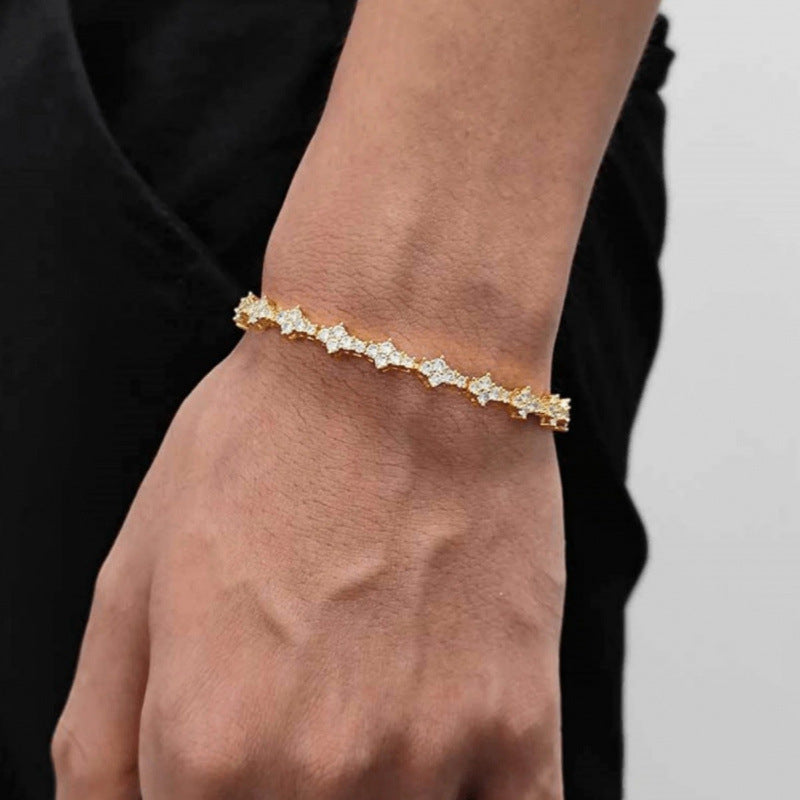 Klassieke tennisarmband met clusters | witgoudkleurig