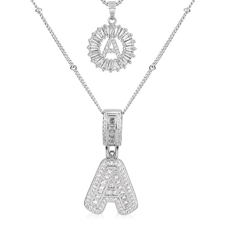 Pavé letter initiaal kettingset | witgoudkleurig