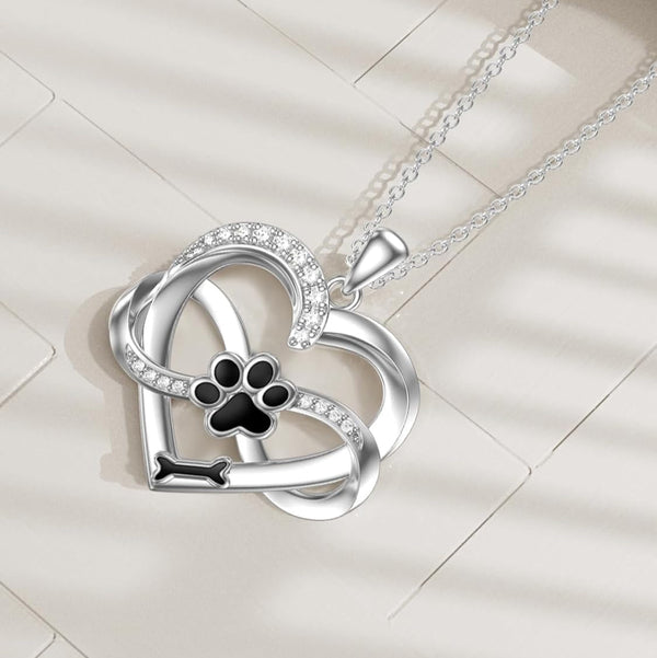Infinity-ketting met hartje & pootje in 925 zilver met zirkonia