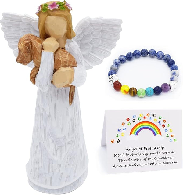 Herdenkingsset voor je hond met vriendschapsengel en Rainbow Bridge-chakra-armband