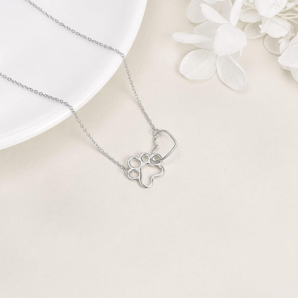 Sterling zilveren ketting met pootafdruk – hanger met kristallen hart