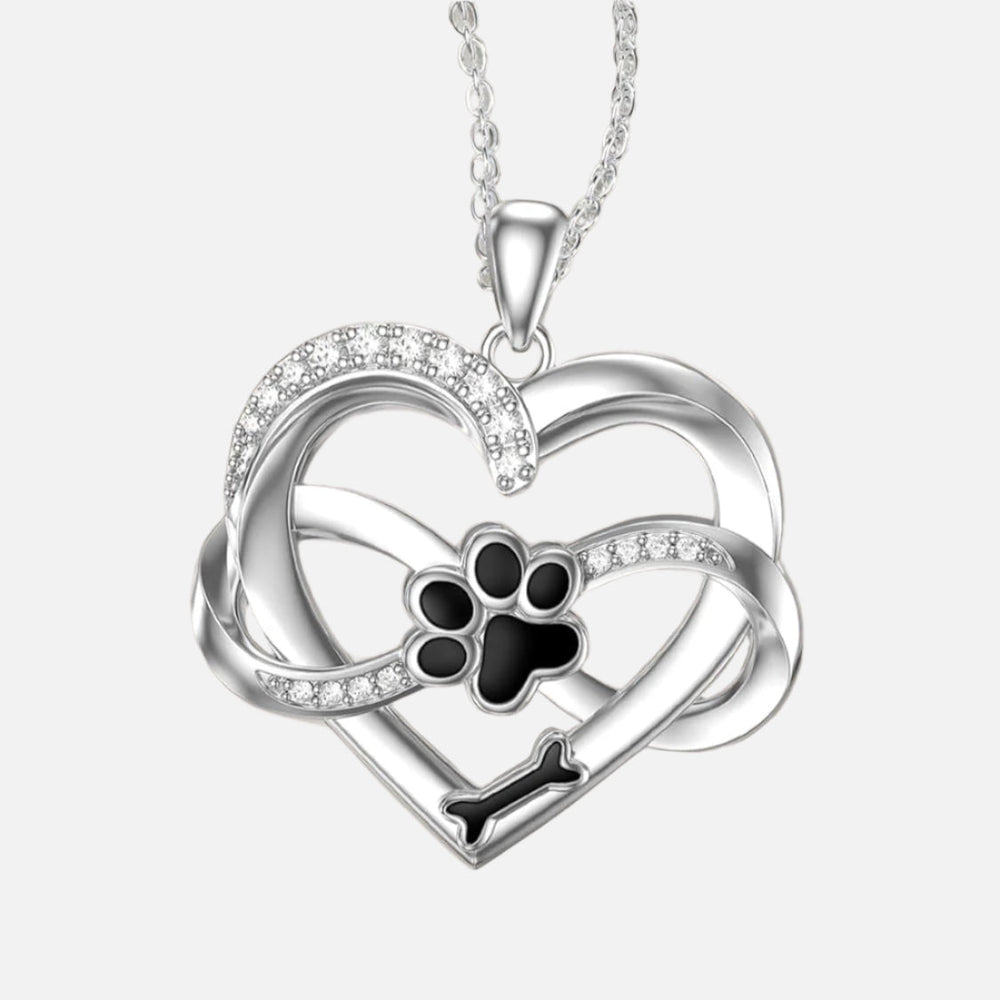 Infinity-ketting met hartje & pootje in 925 zilver met zirkonia