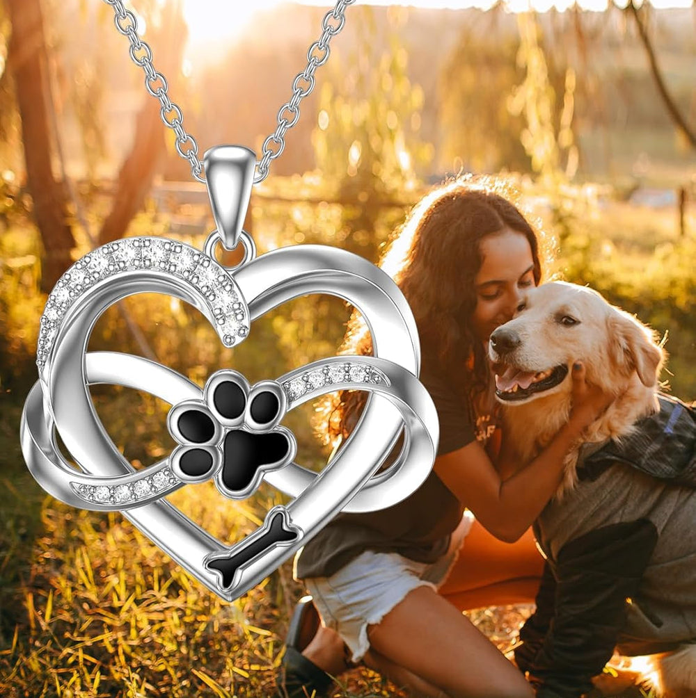Infinity-ketting met hartje & pootje in 925 zilver met zirkonia