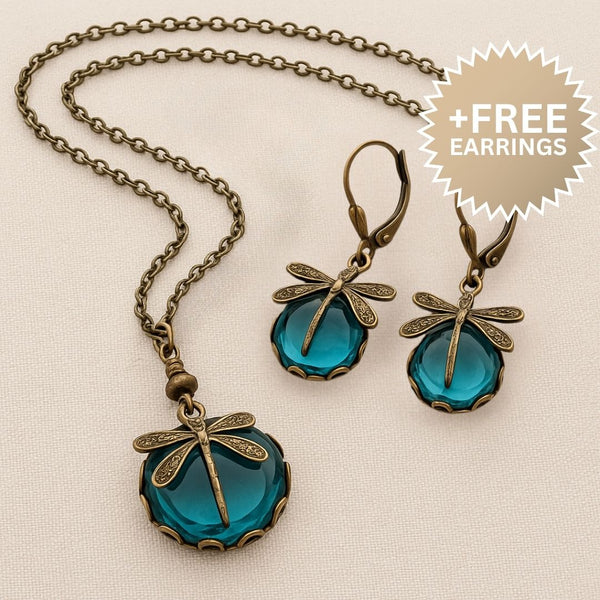 Prachtige vintage libelleketting met oorbellen cadeau