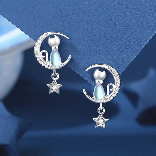 925 sterling zilveren katoorbellen met maan & ster en zirkonia
