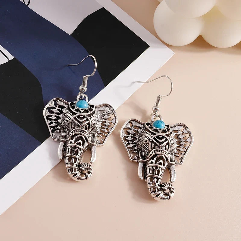 Vintage olifant-hangoorbellen zilver bohemian