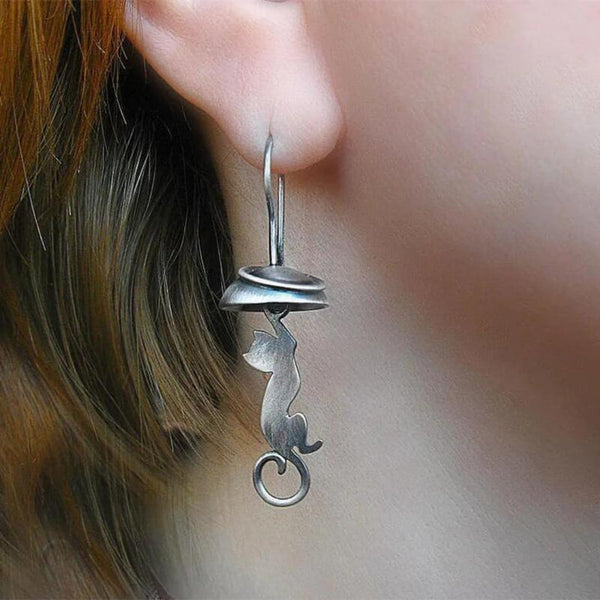 Sterling zilveren boho oorbellen met kattenhanger