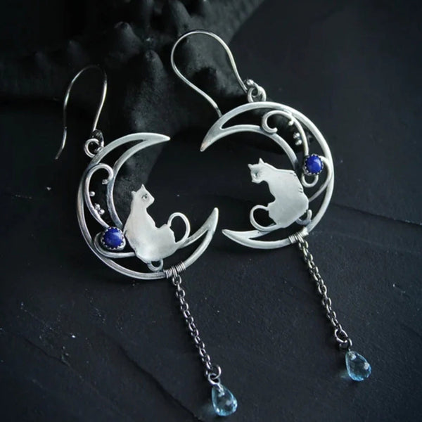 Boho katoorbellen met blauwe zirkonia in sterling zilver