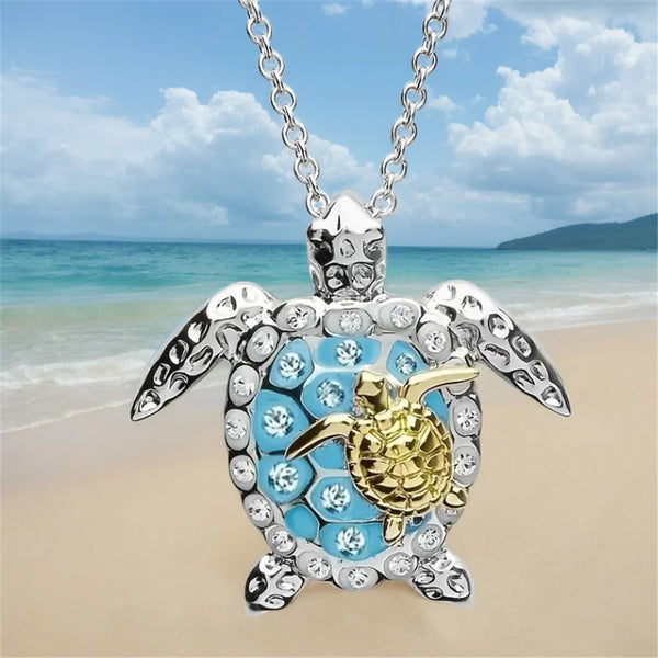 Zeeschildpad-hanger aan ketting – vintage zilverkleurig