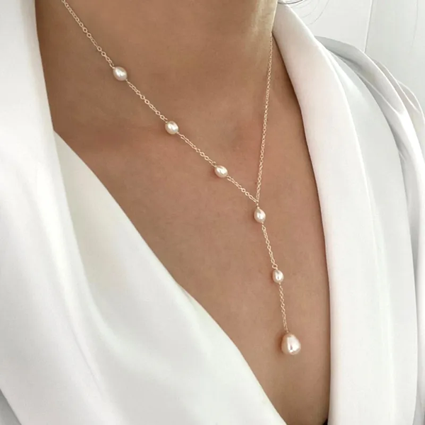 Lariat-ketting met cascade van parels