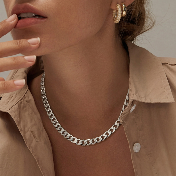 Stoere Cubaanse schakelketting | witgoudkleurig