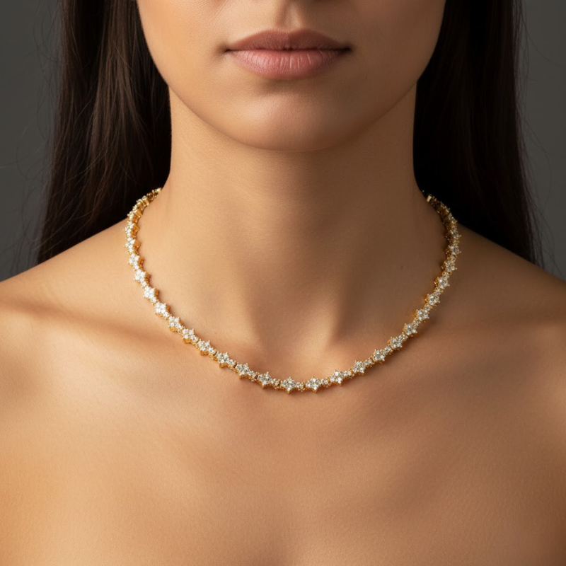 Klassieke cluster tennisketting | goudkleurig