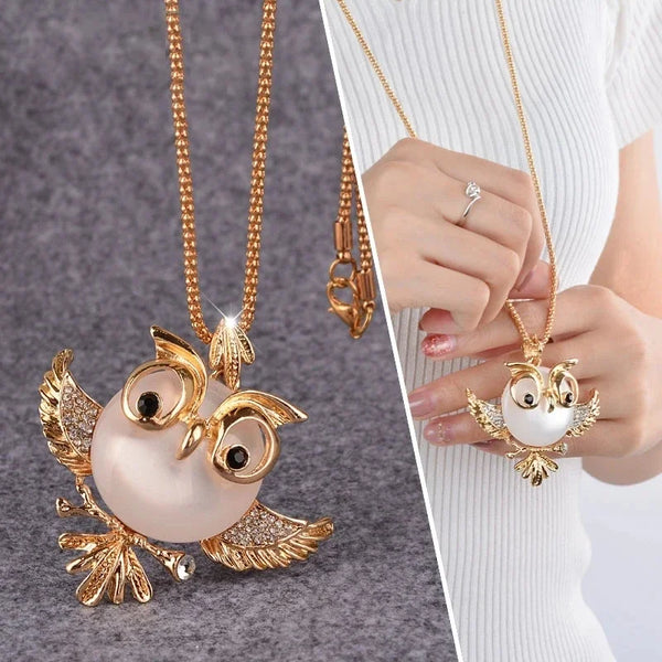 Hanger-ketting met wijze uil en opaal