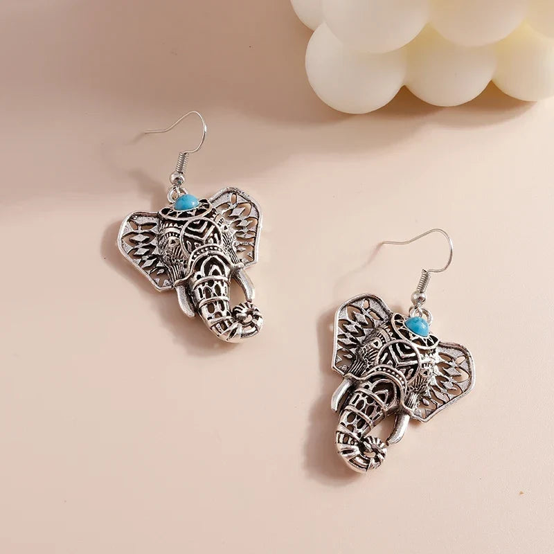 Vintage olifant-hangoorbellen zilver bohemian