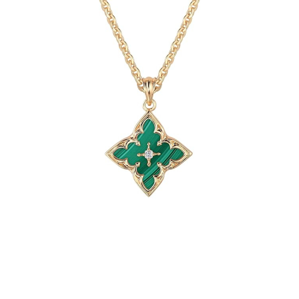 Smaragd klavertje hanger ketting | goudkleurig