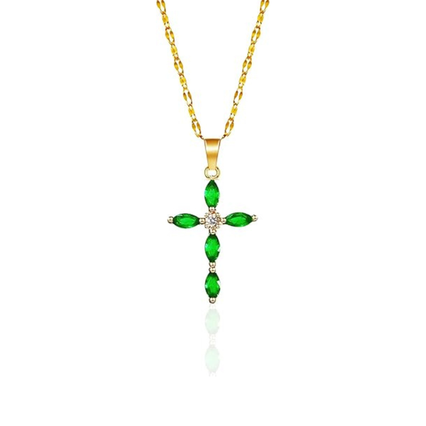 Smaragd kruisketting | goudkleurig