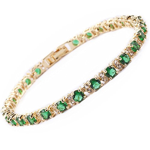 Tennisarmband met smaragdgroen trio | goudkleurig