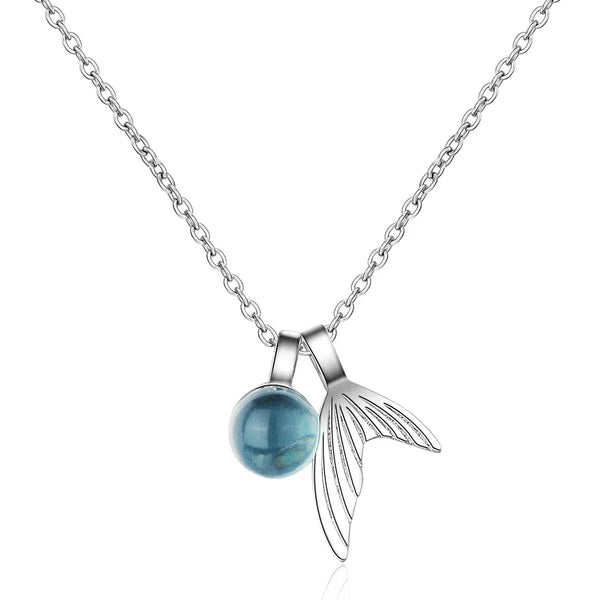 Sterling zilveren zeemeerminstaart ketting met saffier