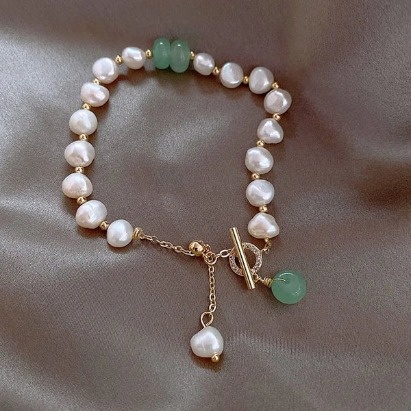 Zoetwaterparel & jade armband