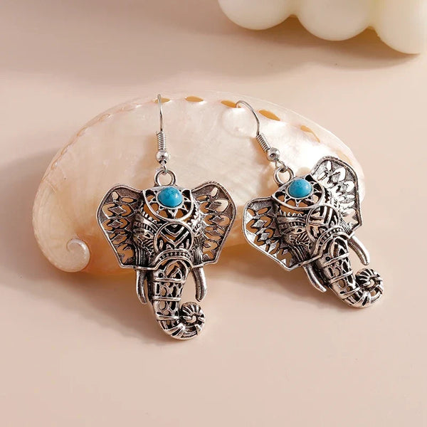 Vintage olifant-hangoorbellen zilver bohemian