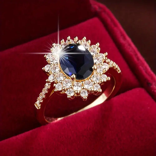 Goudkleurige saffier halo ring