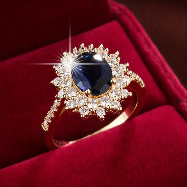 Goudkleurige saffier halo ring