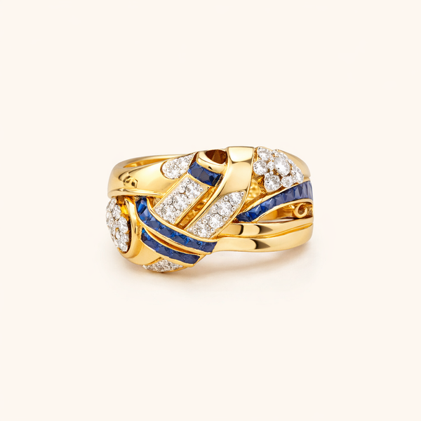 Goudkleurige vintage ring met zirkonia