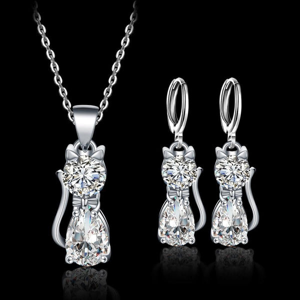 Vrolijke katten ketting en oorbellen set