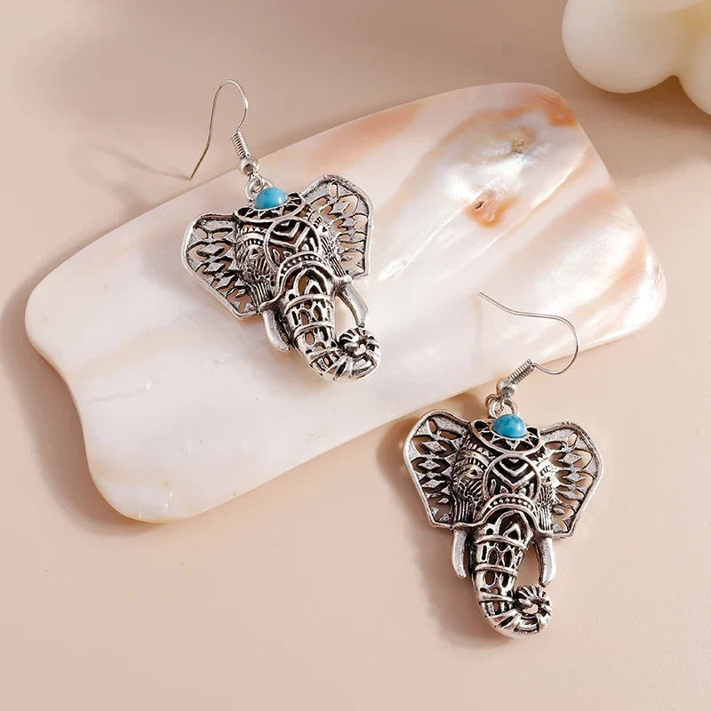 Vintage olifant-hangoorbellen zilver bohemian