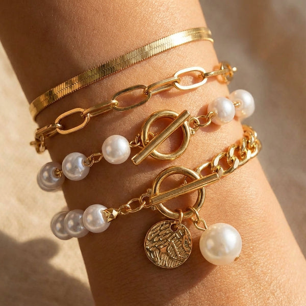 Gelaagde armbandenset met parels