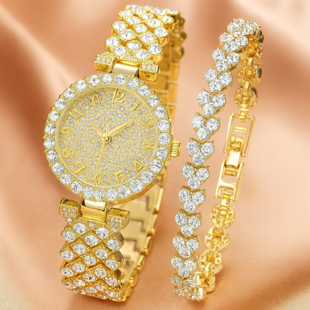Luxe Radiance goudkleurige set van horloge & armband | goudkleurig