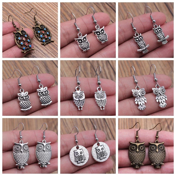 Vintage boho-hangoorbellen met uil