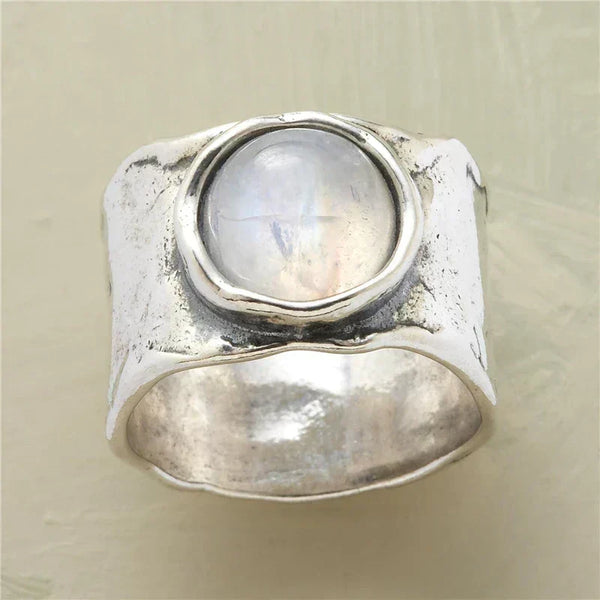 Boho ring met maansteenlook | witgoudkleurig