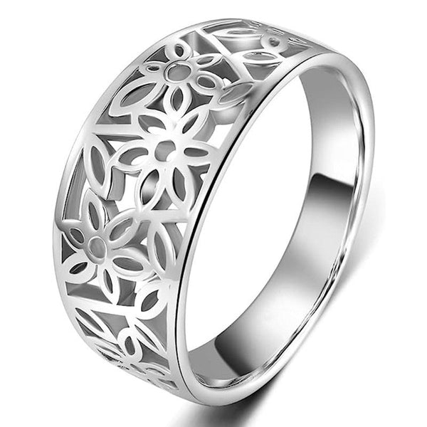 Daria ring met fijne bloemen | witgoudkleurig