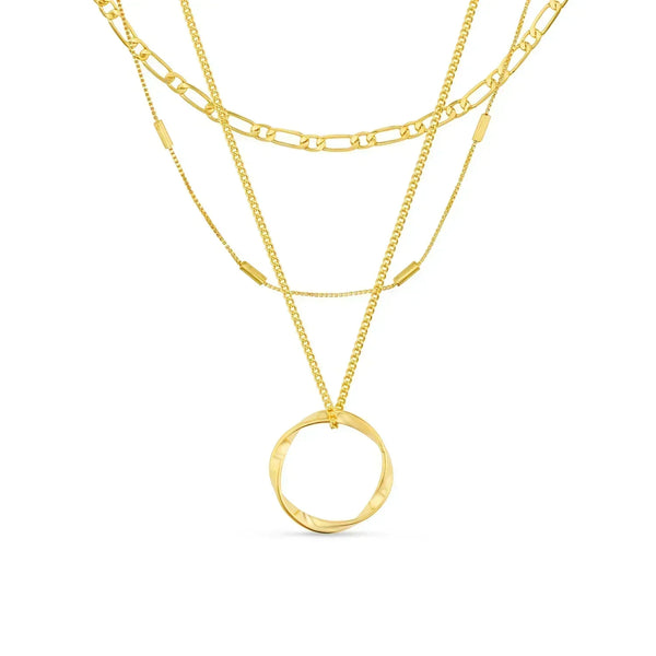 Drielaagse ketting met open cirkel | goudkleurig