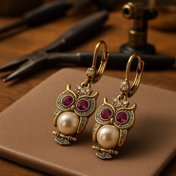Vintage uiloorbellen met kristal – verguld, met de hand gezette kristallen & pareldetail