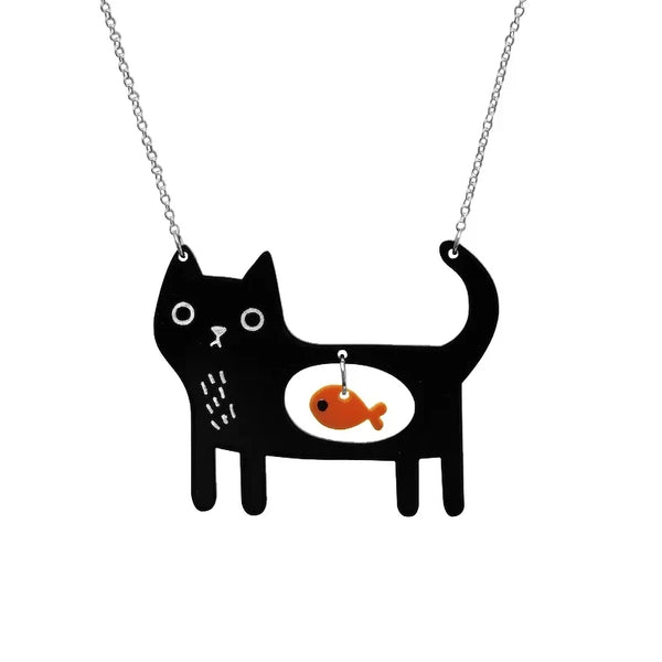 Speelse acryl ketting met kat & vis