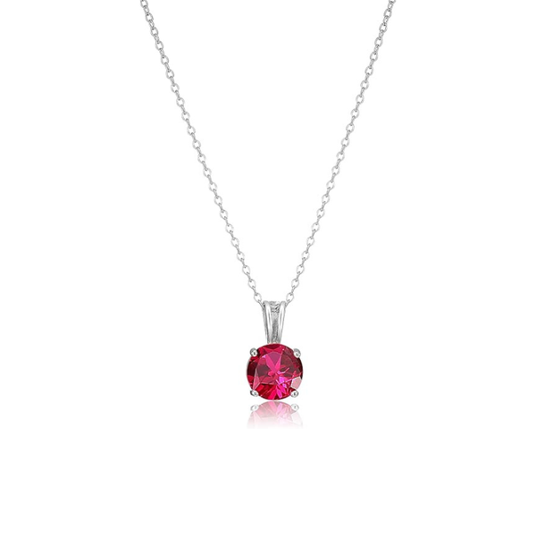 Ketting met rond geslepen robijn | witgoudkleurig