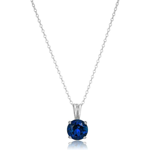 Ketting met rond geslepen saffierblauwe steen | witgoudkleurig