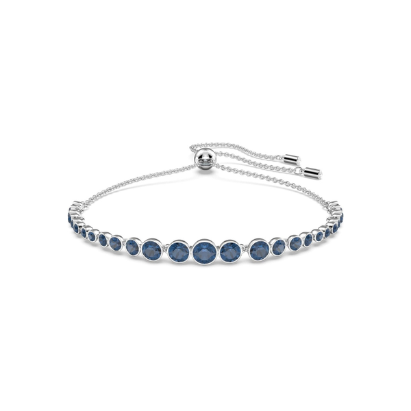 Tennisarmband met rond geslepen saffierblauwe steentjes | witgoudkleurig