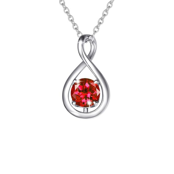Infinity ketting met robijnrode steen | witgoudkleurig