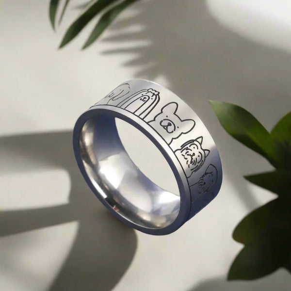 Brede roestvrij stalen hondenring – gegraveerd ontwerp voor dames