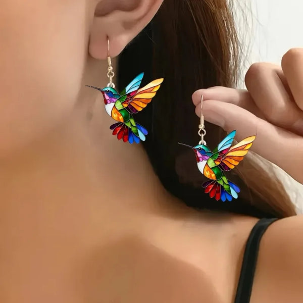 Kolibrie hangoorbellen van acryl – vrolijk 2D-vogelontwerp