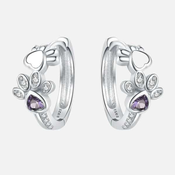Pootjes huggie oorbellen van 925 sterling zilver – met zirkonia en hartsteentje
