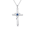 Kruisketting met saffierblauw steentje | witgoudkleurig