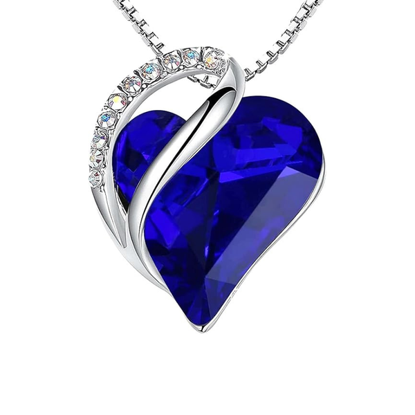 Zilverkleurige hartketting met saffier