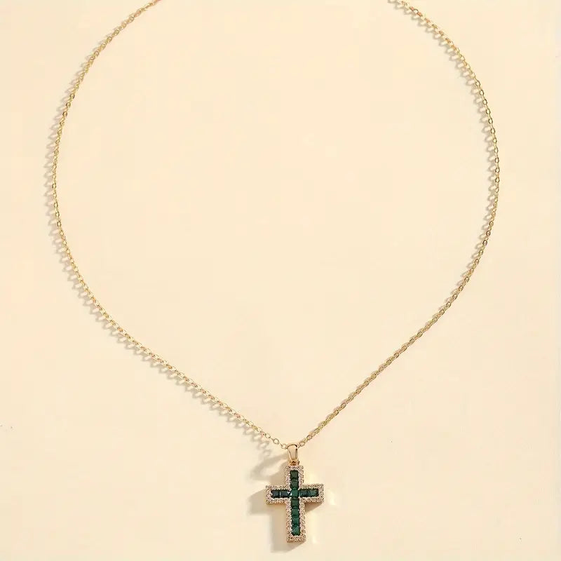 Solene ketting met kruishanger met smaragd | goudkleurig