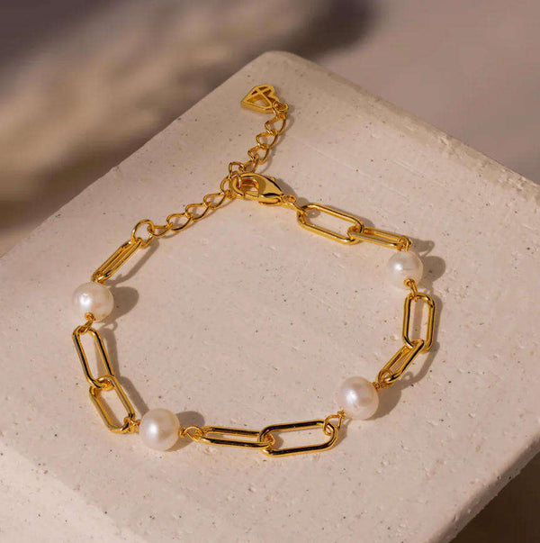 Verfijnde schakelarmband met parels